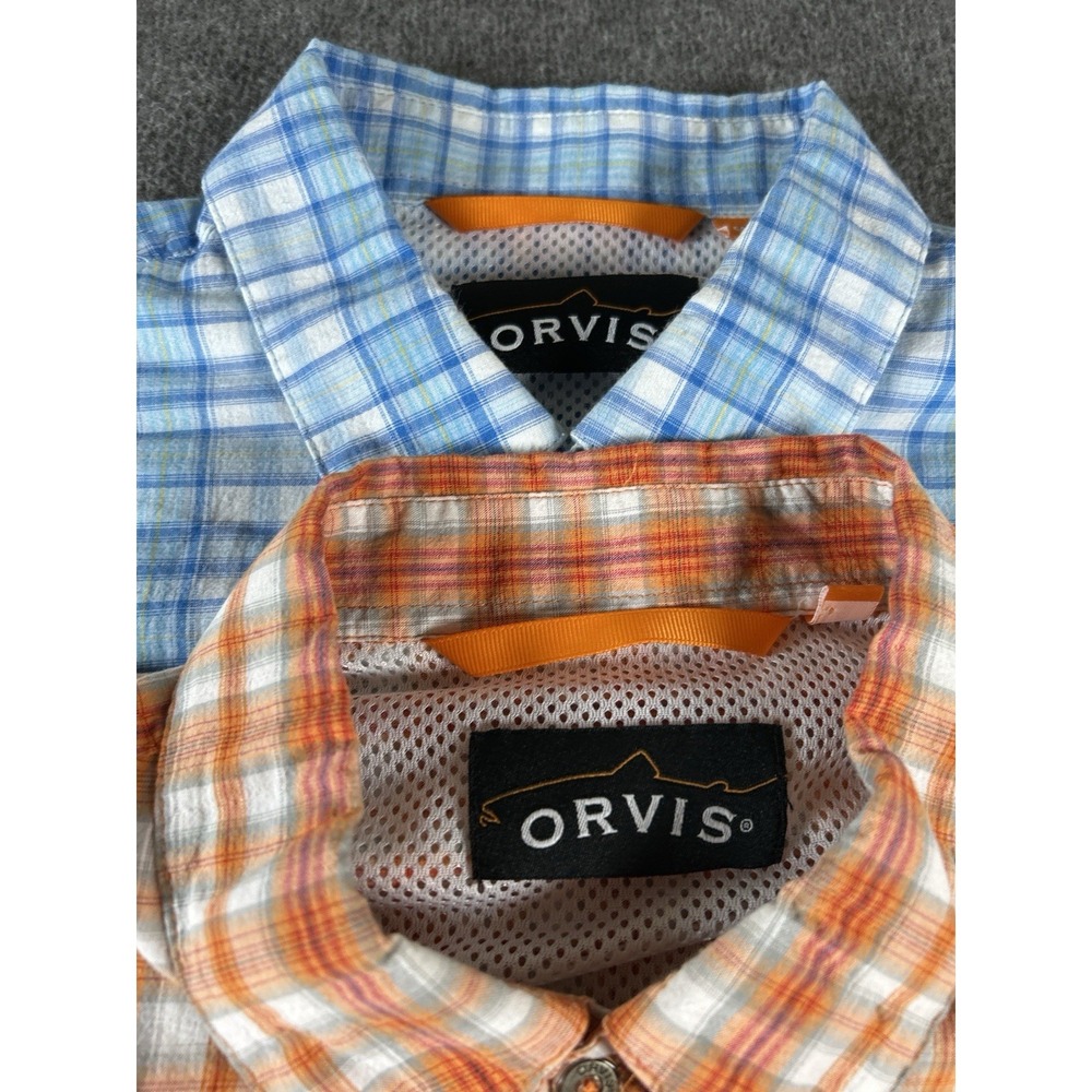 Lot‎ Of 2 Orvis Trout Bum Shirts Plaid Long Sleeve Button Front Performance M